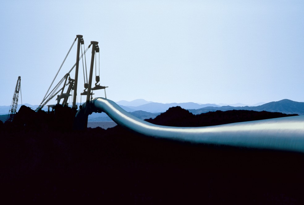 View of a natural gas pipeline at night