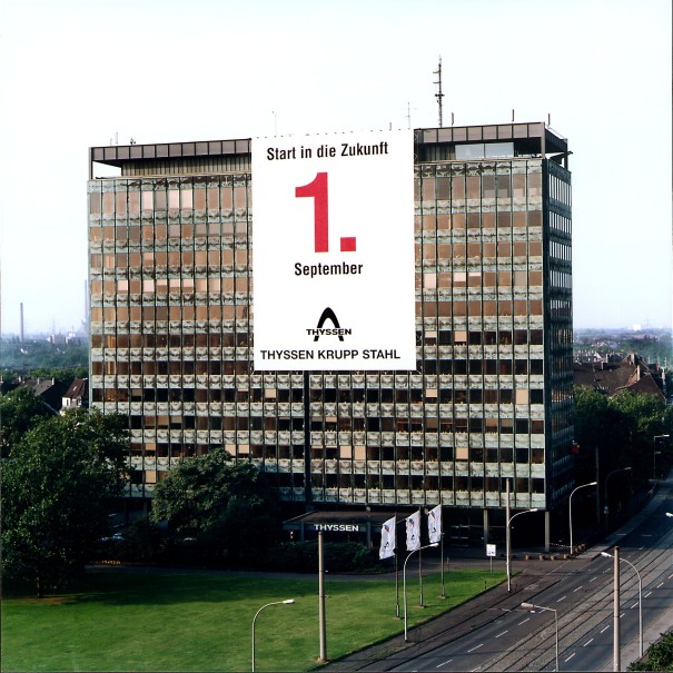 The merger of the Thyssen and Krupp steel operations at September 1, 1997 was clearly displayed on the head office of the new company.
