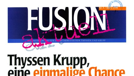 Titelblatt der ersten Ausgabe der unternehmensintern herausgegebenen Zeitschrift 'Fusion aktuell' vom März 1998.