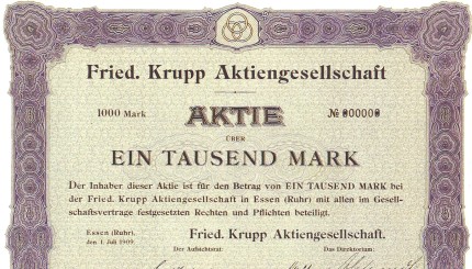Probedruck der 1909 ausgegebenen Aktien der Fried. Krupp AG