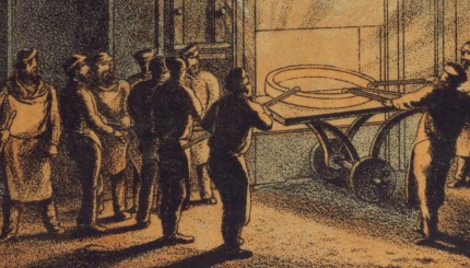 Glühofen im Bandagenwalzwerk der Essener Gussstahlfabrik, 1857